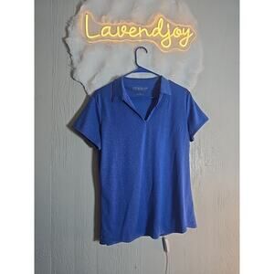 Golf Tennis Shirt Womens Large DRIEQUIP Blue Short Sleeve Pullover V-Neck